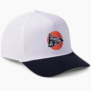Breezy "Have A Day" Snapback Hat in White & Navy Blue